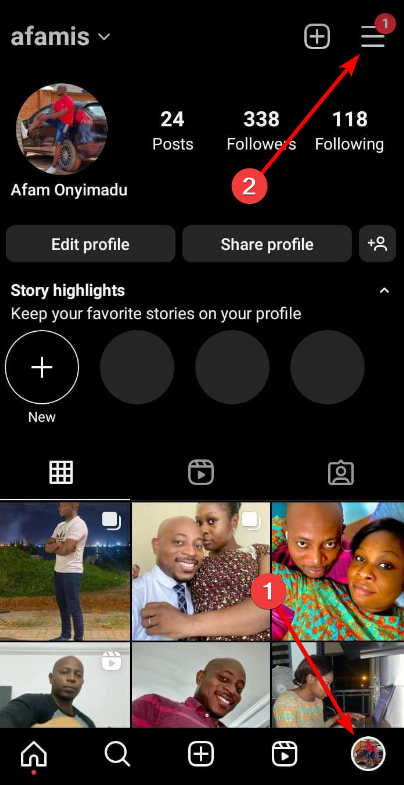 Open Instagram menu