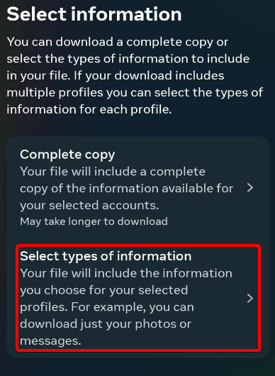 Instagram information types