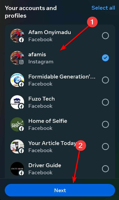 Select Your Instagram Profile