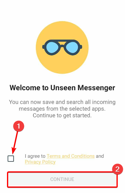 Accept unseen messenger terms