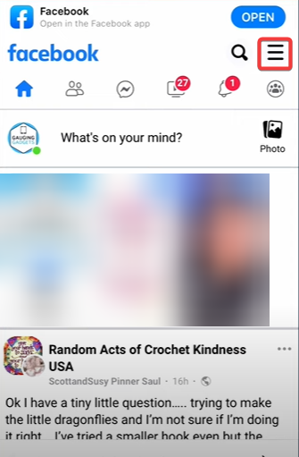 Opening more options on Facebook