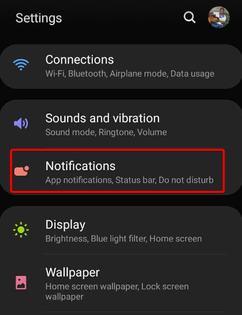 Notifications in Settings