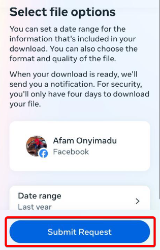 Facebook submit request option