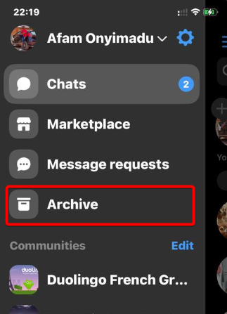 Opening the archive option